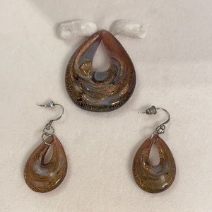 Purple Murano Glass Pendant and Earrings